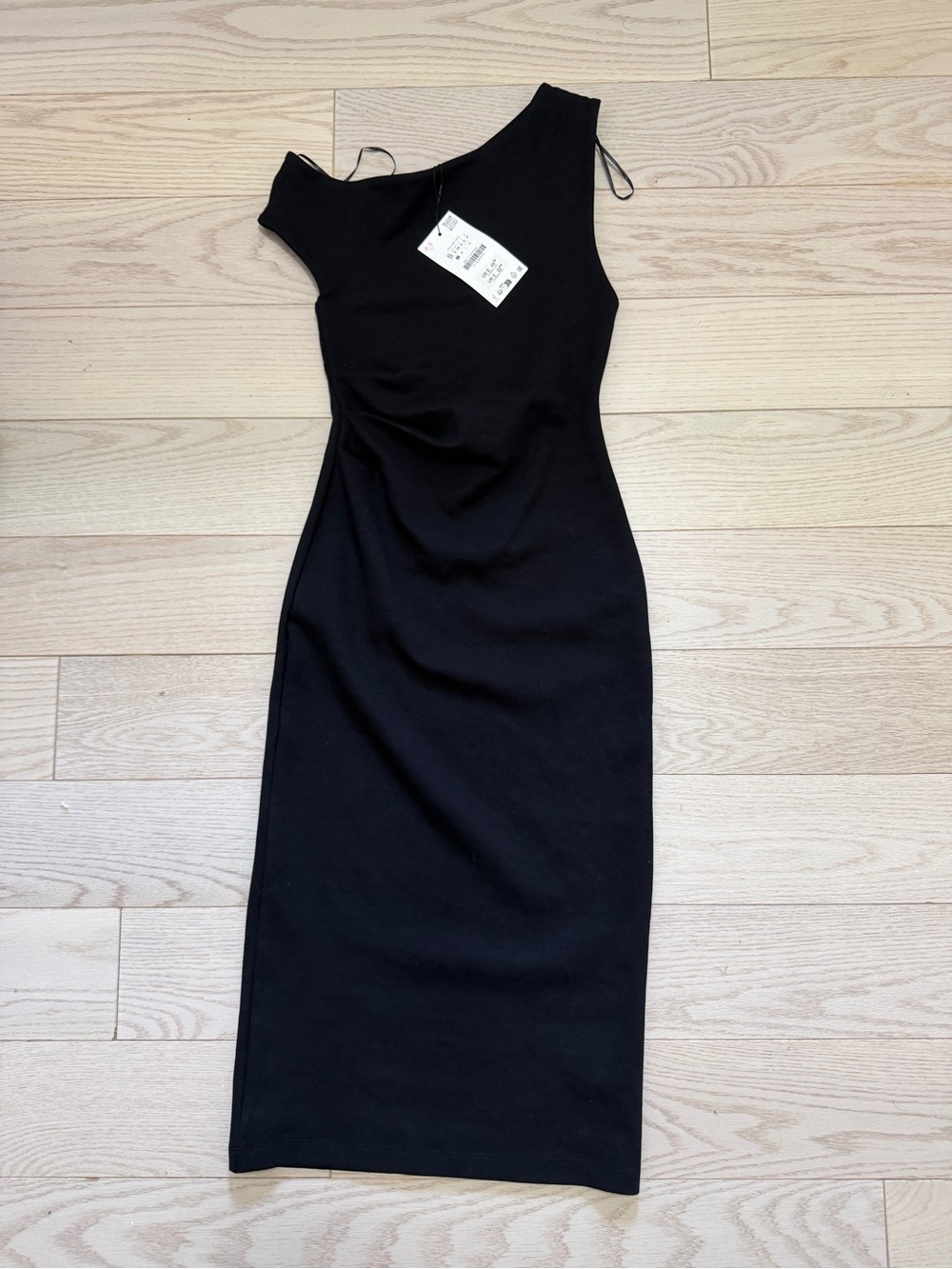 Zara One-Shoulder Black Midi Dress